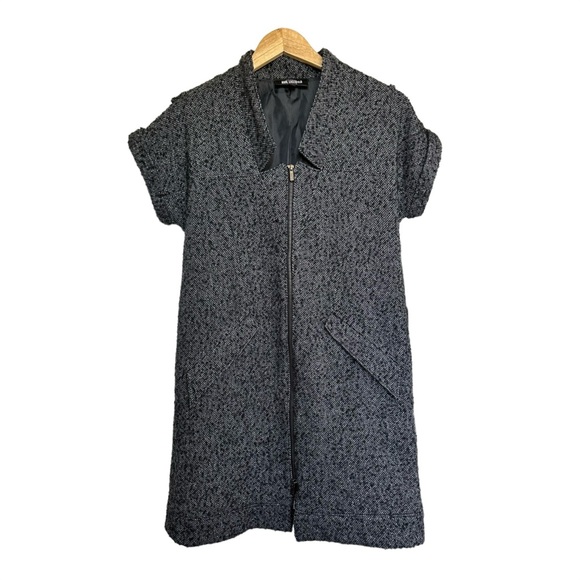 Karl Lagerfeld for Macy's Metallic Tweed Dress Zip Front Gray w/ Epaulets Size M - Picture 8 of 16